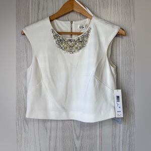 Eliza J Ivory Embellished Neckline Sleeveless Top – Size 4